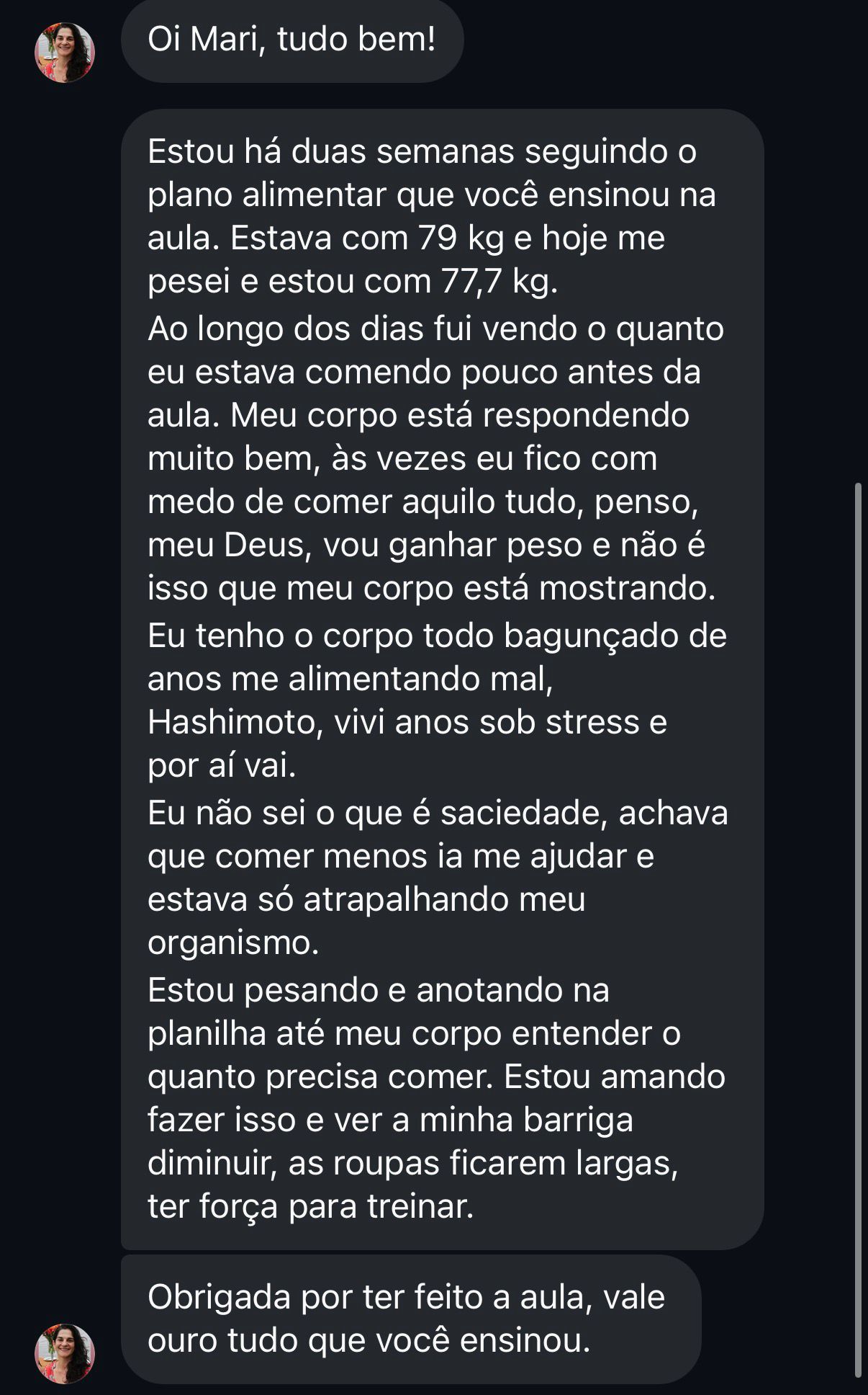 Depoimento real de aluna 6